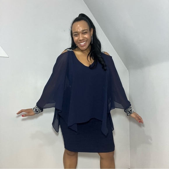 Vintage blue cocktail dress embellished midi formal gown evening wear new years - Picture 10 of 16